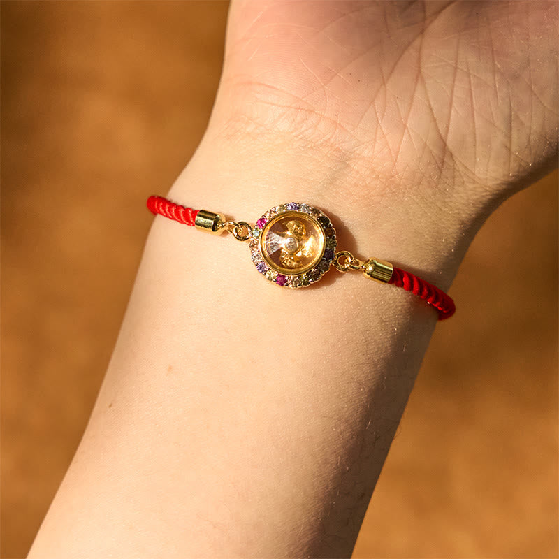 Bracelet tressé en fil rouge Buddha Stones, cuivre, laiton, moulin à vent rotatif, Feng Sheng Shui, Qi Fu