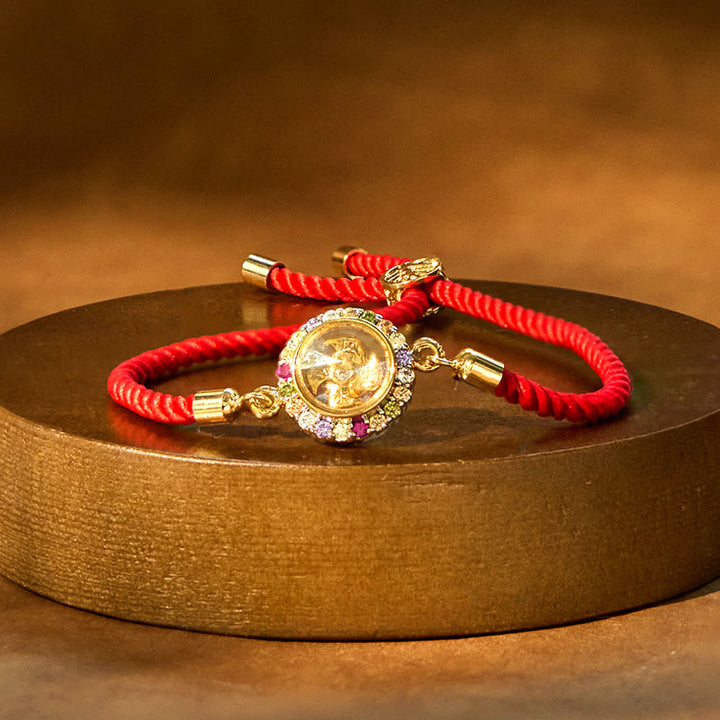 Bracelet tressé en fil rouge Buddha Stones, cuivre, laiton, moulin à vent rotatif, Feng Sheng Shui, Qi Fu