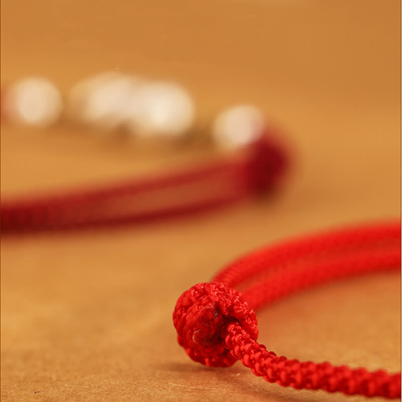 Bracelet de cheville en argent sterling 999 avec Buddha Stones et fil rouge Année du serpent