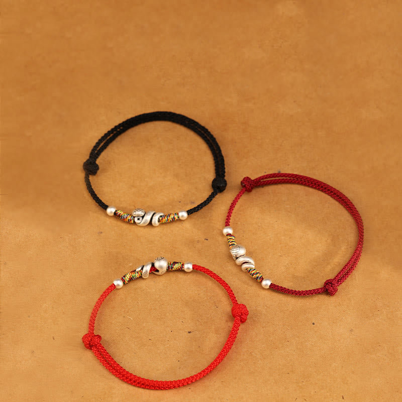 Bracelet de cheville en argent sterling 999 avec Buddha Stones et fil rouge Année du serpent