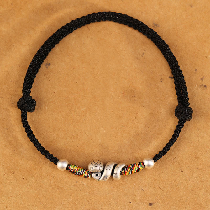 Bracelet de cheville en argent sterling 999 avec Buddha Stones et fil rouge Année du serpent