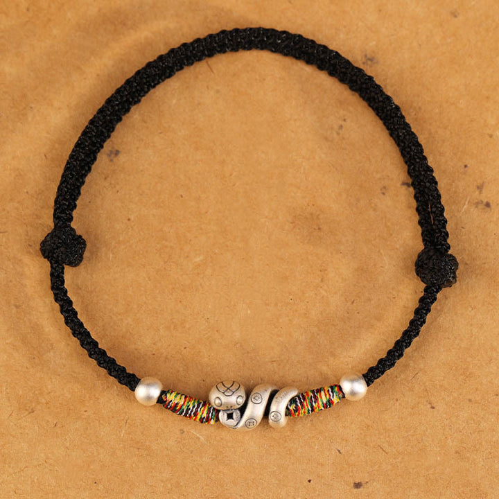 Bracelet de cheville en argent sterling 999 avec Buddha Stones et fil rouge Année du serpent