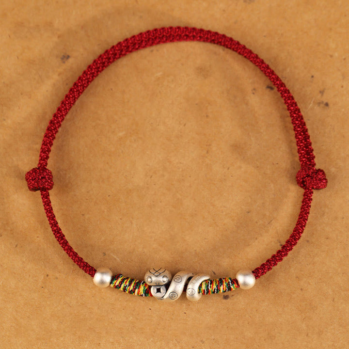 Bracelet de cheville en argent sterling 999 avec Buddha Stones et fil rouge Année du serpent