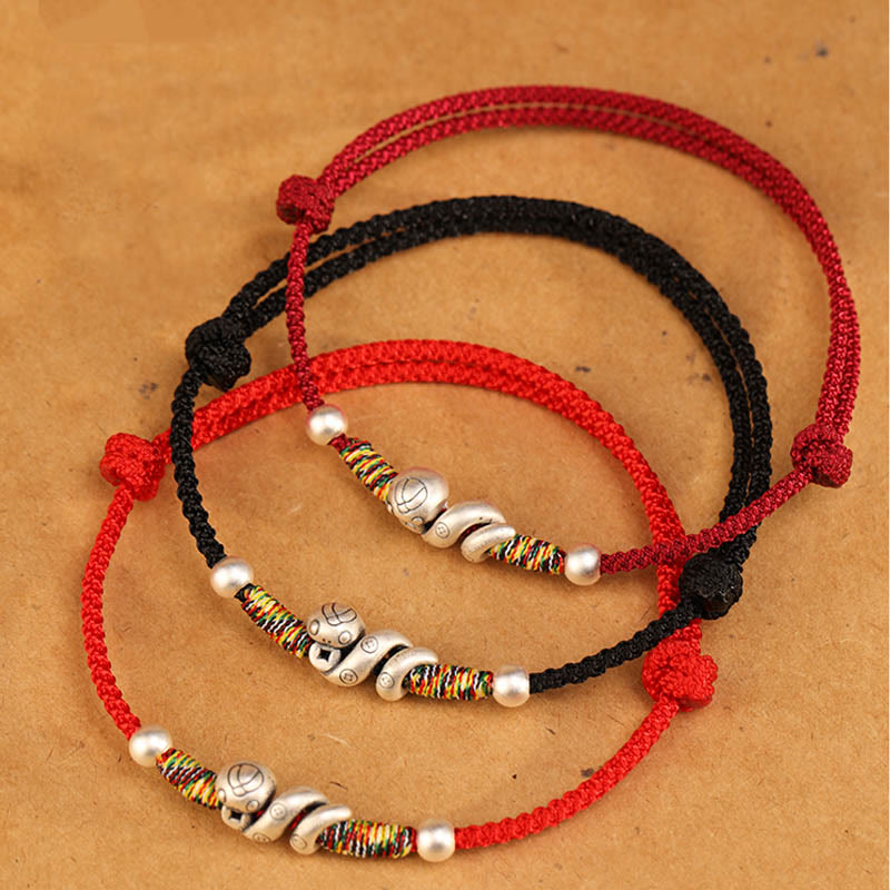 Bracelet de cheville en argent sterling 999 avec Buddha Stones et fil rouge Année du serpent
