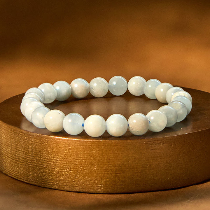 Bracelet de perles de guérison en aigue-marine naturelle Buddha Stones