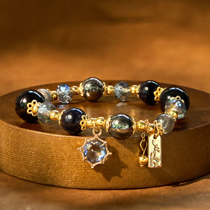 Bracelet de force en obsidienne noire naturelle, hématite et grès bleu Buddha Stones