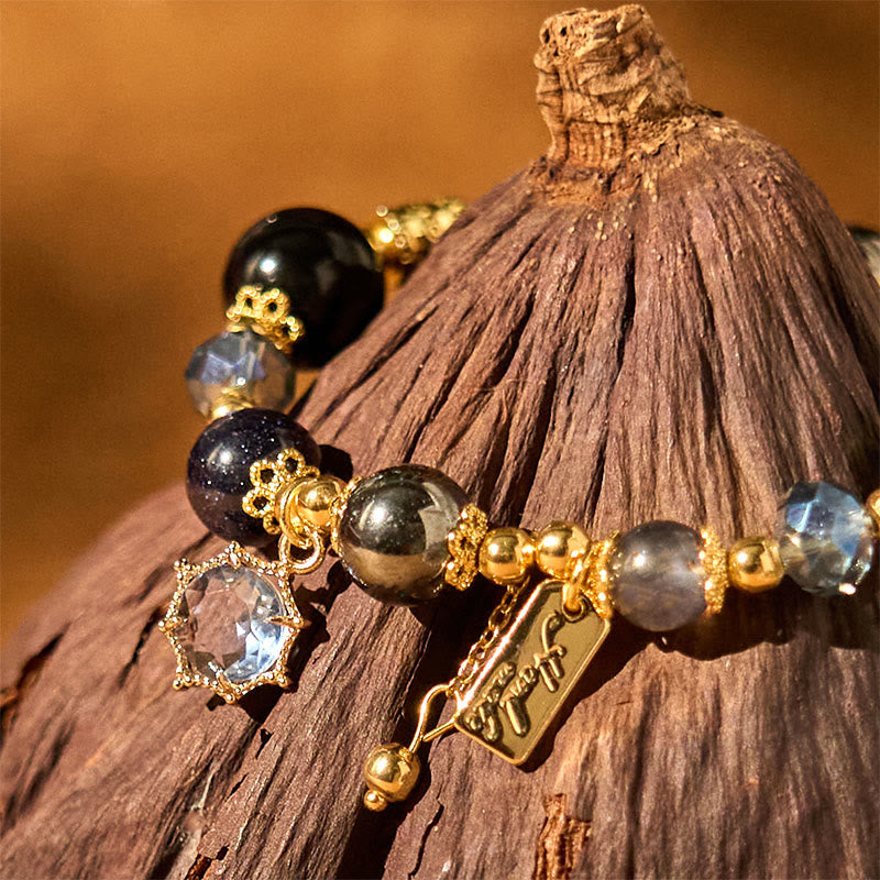 Bracelet de force en obsidienne noire naturelle, hématite et grès bleu Buddha Stones