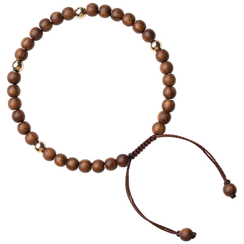 Bracelet de protection en perles de cuivre plaqué or 14 carats ultra-minces en bois de santal de 4 mm de Buddha Stones