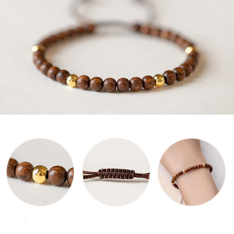 Bracelet de protection en perles de cuivre plaqué or 14 carats ultra-minces en bois de santal de 4 mm de Buddha Stones