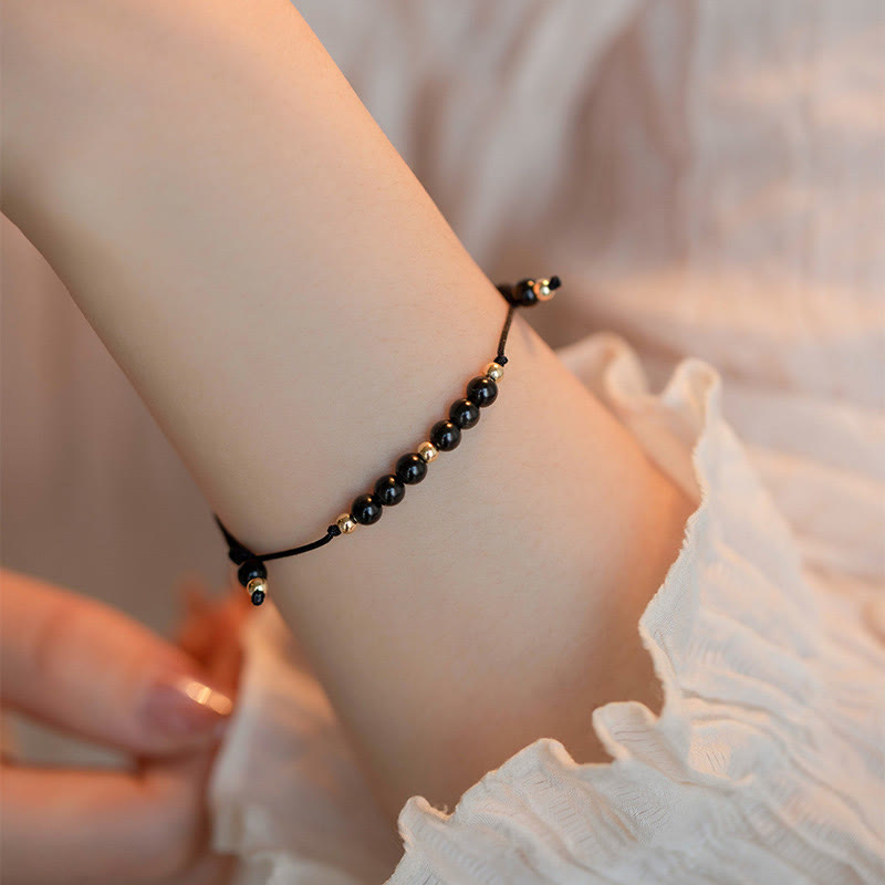 Bracelet de réussite en perles ultra-fines en quartz fumé et obsidienne noire Buddha Stones