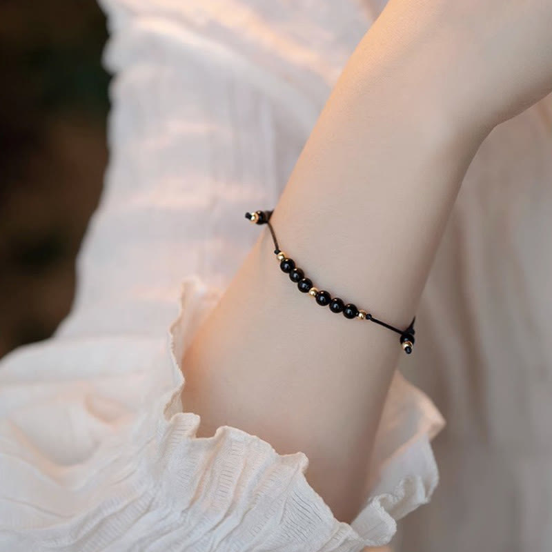 Bracelet de réussite en perles ultra-fines en quartz fumé et obsidienne noire Buddha Stones