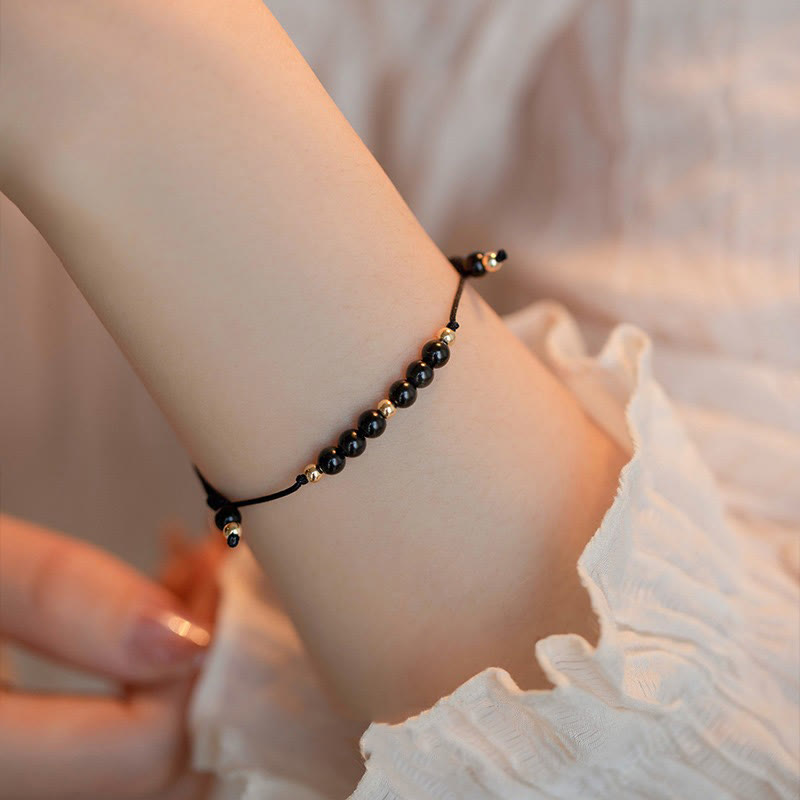Bracelet de réussite en perles ultra-fines en quartz fumé et obsidienne noire Buddha Stones