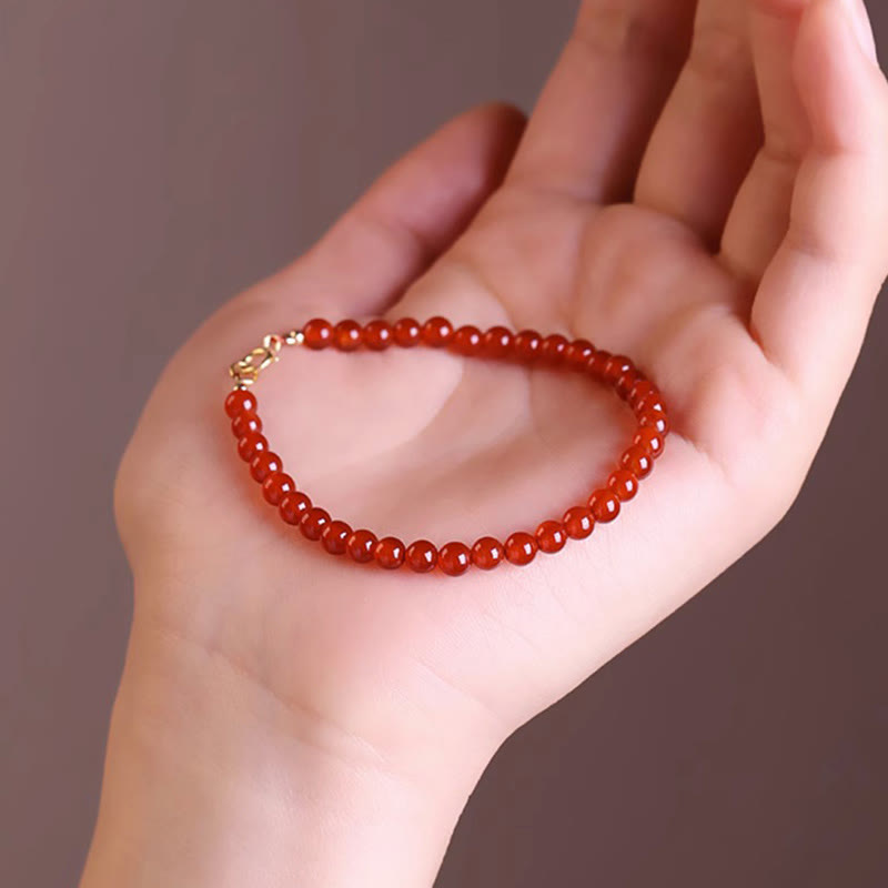 Bracelet calme en petites perles d'agate rouge ultra-fines de Buddha Stones