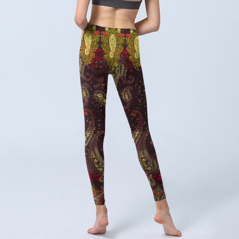 Leggings de sport à imprimé vignes de fleurs de cajou brun rougeâtre Buddha Stones Pantalon de yoga pour femme - image 6