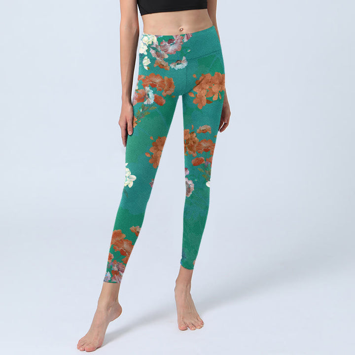 Pantalon de yoga pour femme avec imprimé floral vert orange beige Buddha Stones - image 6