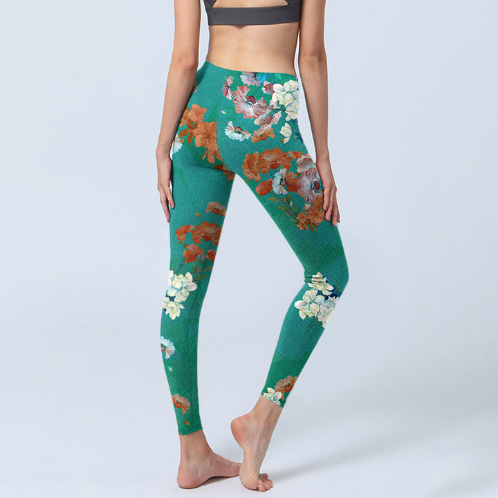 Pantalon de yoga pour femme avec imprimé floral vert orange beige Buddha Stones - image 4
