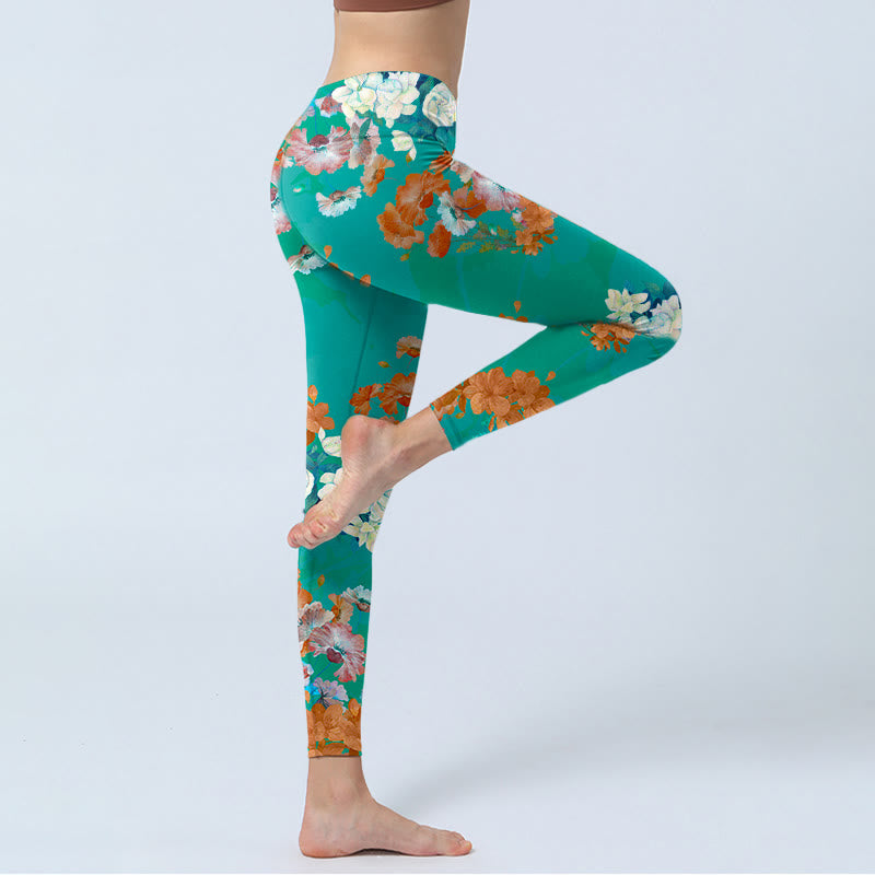 Pantalon de yoga pour femme avec imprimé floral vert orange beige Buddha Stones - image 3