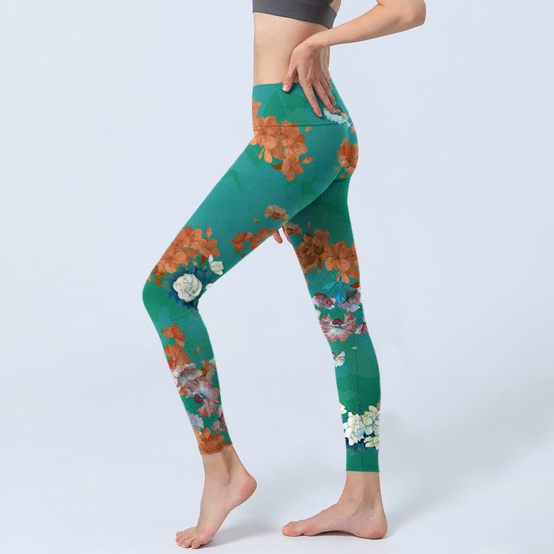 Pantalon de yoga pour femme avec imprimé floral vert orange beige Buddha Stones - image 3