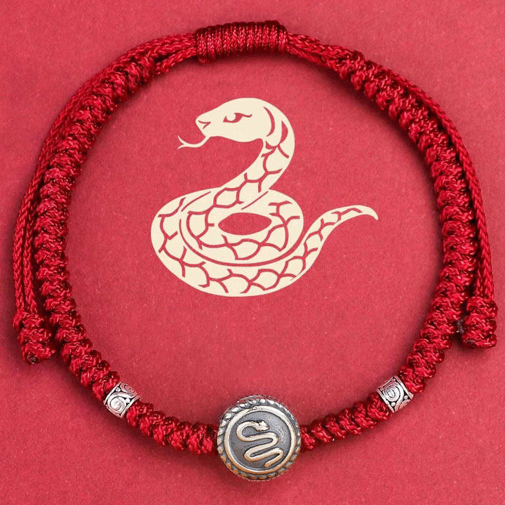 Bracelet porte-bonheur en fil rouge avec 12 Buddha Stones et signes du zodiaque chinois