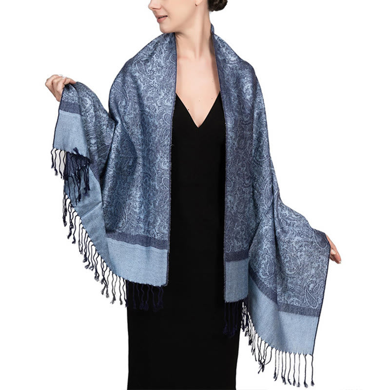 Châle tibétain en jacquard à pompons et Buddha Stones , idéal pour le printemps, l'automne et l'hiver. Écharpe chaude et confortable. - Bleuet 180*70cm - image 10