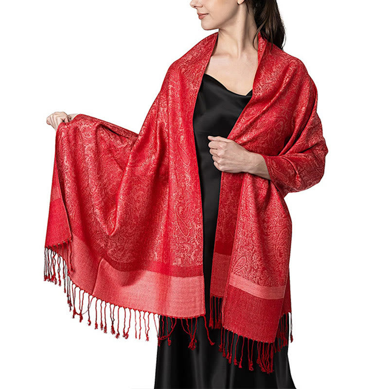 Châle tibétain en jacquard à pompons et Buddha Stones , idéal pour le printemps, l'automne et l'hiver. Écharpe chaude et confortable. - OrangeRouge 180*70cm - image 16