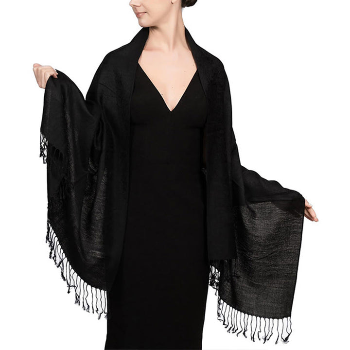 Châle tibétain en jacquard à pompons et Buddha Stones , idéal pour le printemps, l'automne et l'hiver. Écharpe chaude et confortable. - Noir 180*70cm - image 17