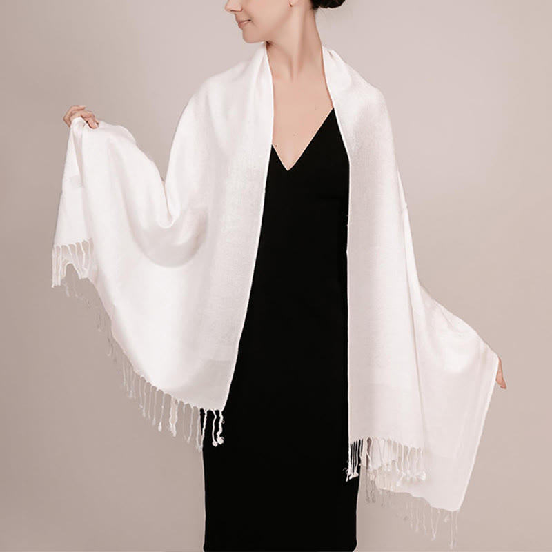 Châle tibétain en jacquard à pompons et Buddha Stones , idéal pour le printemps, l'automne et l'hiver. Écharpe chaude et confortable. - Blanc 180*70cm - image 18