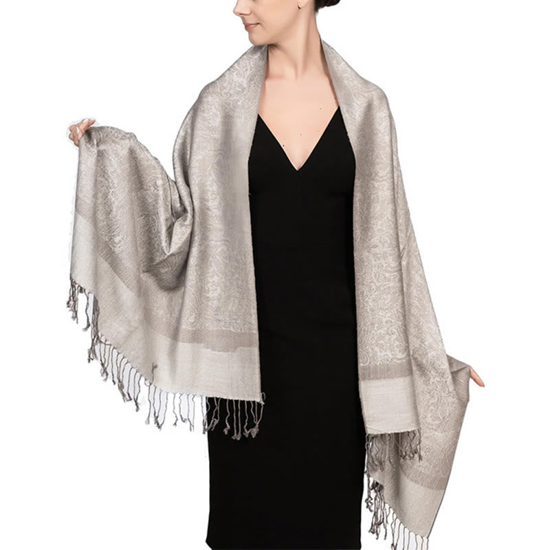 Châle tibétain en jacquard à pompons et Buddha Stones , idéal pour le printemps, l'automne et l'hiver. Écharpe chaude et confortable. - Blanc antique 180*70cm - image 30