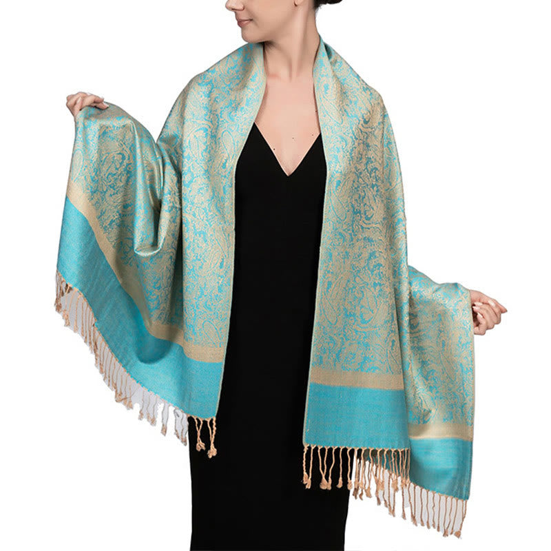 Châle tibétain en jacquard à pompons et Buddha Stones , idéal pour le printemps, l'automne et l'hiver. Écharpe chaude et confortable. - Turquoise 180*70cm - image 31