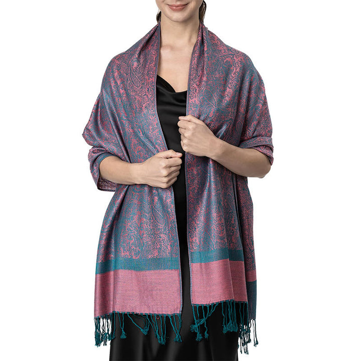 Châle tibétain en jacquard à pompons et Buddha Stones , idéal pour le printemps, l'automne et l'hiver. Écharpe chaude et confortable. - RosyBrown 180*70cm - image 33