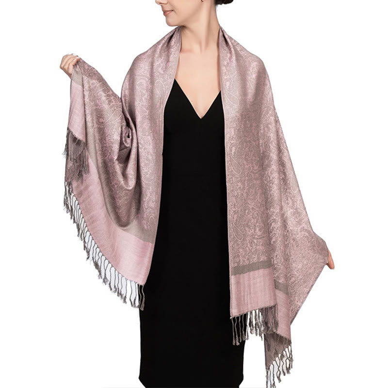 Châle tibétain en jacquard à pompons et Buddha Stones , idéal pour le printemps, l'automne et l'hiver. Écharpe chaude et confortable. - MistyRose 180*70cm - image 34