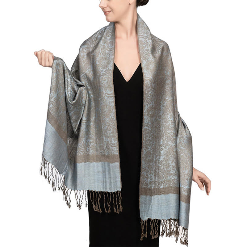Châle tibétain en jacquard à pompons et Buddha Stones , idéal pour le printemps, l'automne et l'hiver. Écharpe chaude et confortable. - Bleu acier clair 180*70cm - image 41