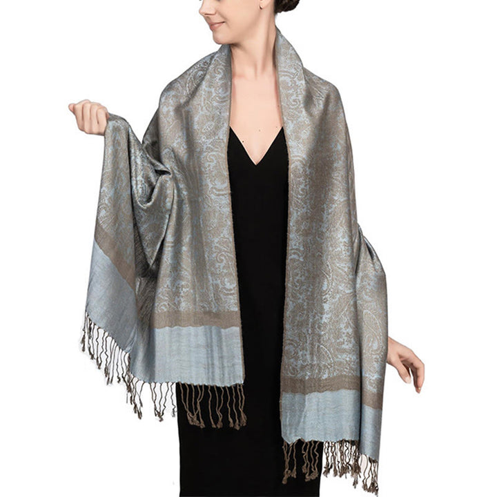 Châle tibétain en jacquard à pompons et Buddha Stones , idéal pour le printemps, l'automne et l'hiver. Écharpe chaude et confortable. - Bleu acier clair 180*70cm - image 41