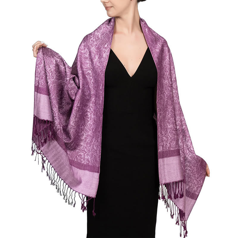 Châle tibétain en jacquard à pompons et Buddha Stones , idéal pour le printemps, l'automne et l'hiver. Écharpe chaude et confortable. - Magenta 180*70cm - image 35