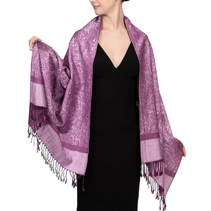 Châle tibétain en jacquard à pompons et Buddha Stones , idéal pour le printemps, l'automne et l'hiver. Écharpe chaude et confortable. - Magenta 180*70cm - image 35