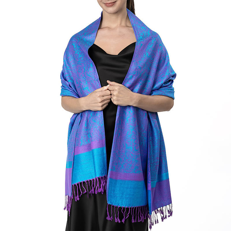 Châle tibétain en jacquard à pompons et Buddha Stones , idéal pour le printemps, l'automne et l'hiver. Écharpe chaude et confortable. - Bleu 180*70cm - image 43