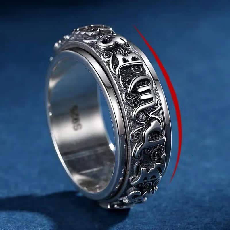 Bague rotative de guérison en cuivre avec six mots vrais de Buddha Stones gammée