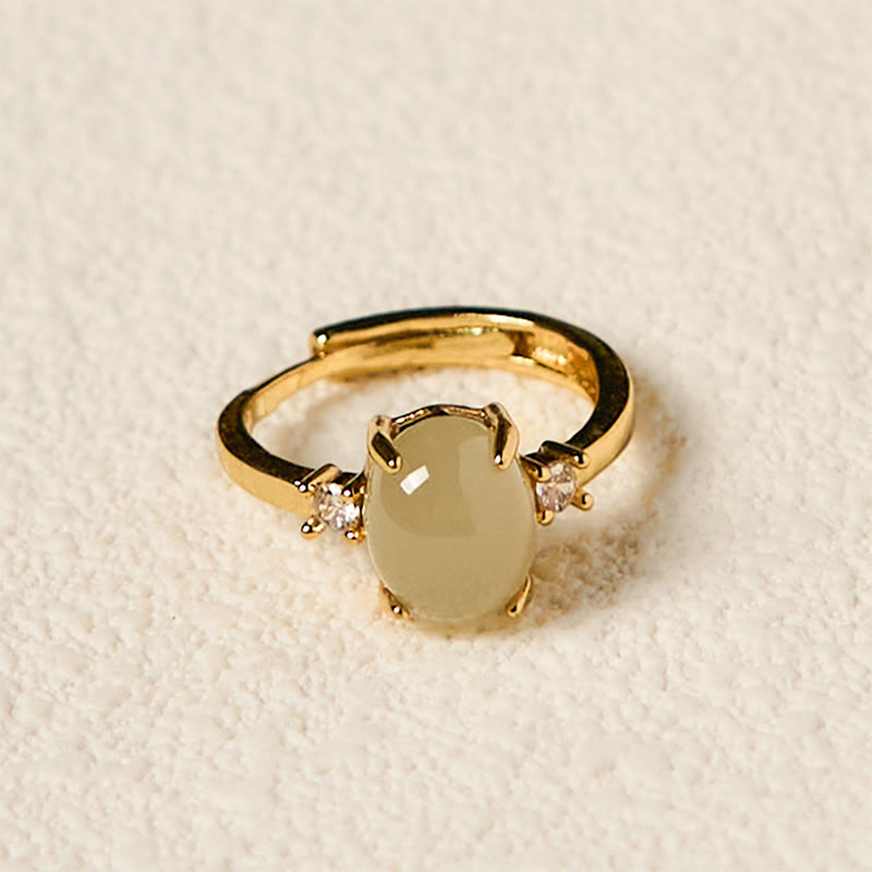 Bague de prospérité en cuivre et zircone en jade Hetian naturel Buddha Stones