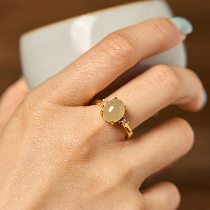 Bague de prospérité en cuivre et zircone en jade Hetian naturel Buddha Stones