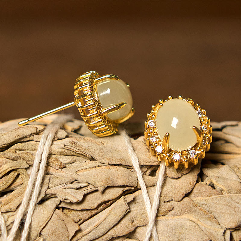 Boucles d'oreilles en cuivre et jade naturel Hetian Buddha Stones