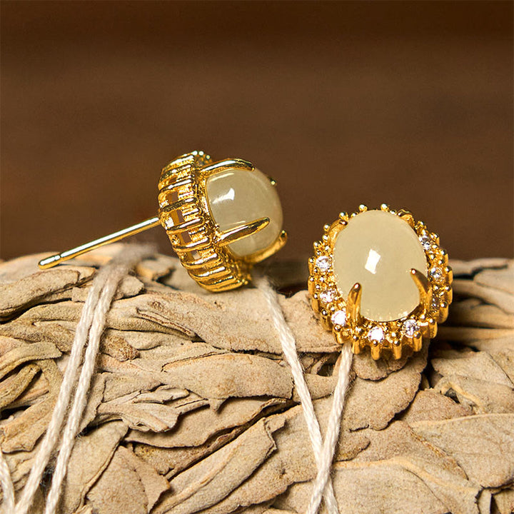 Boucles d'oreilles en cuivre et jade naturel Hetian Buddha Stones