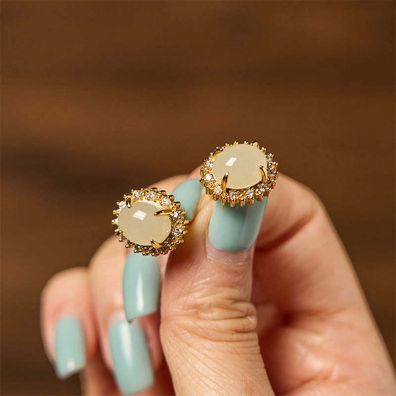 Boucles d'oreilles en cuivre et jade naturel Hetian Buddha Stones