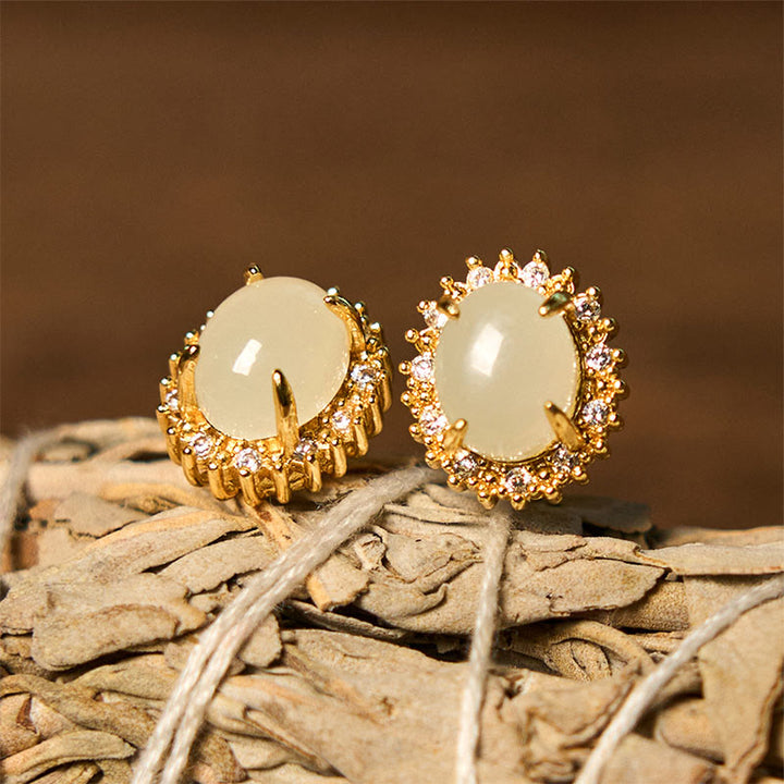 Boucles d'oreilles en cuivre et jade naturel Hetian Buddha Stones