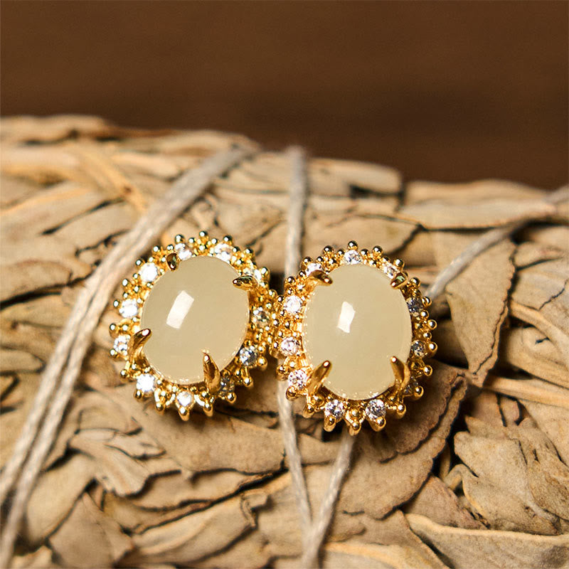 Boucles d'oreilles en cuivre et jade naturel Hetian Buddha Stones