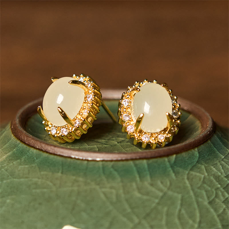 Boucles d'oreilles en cuivre et jade naturel Hetian Buddha Stones
