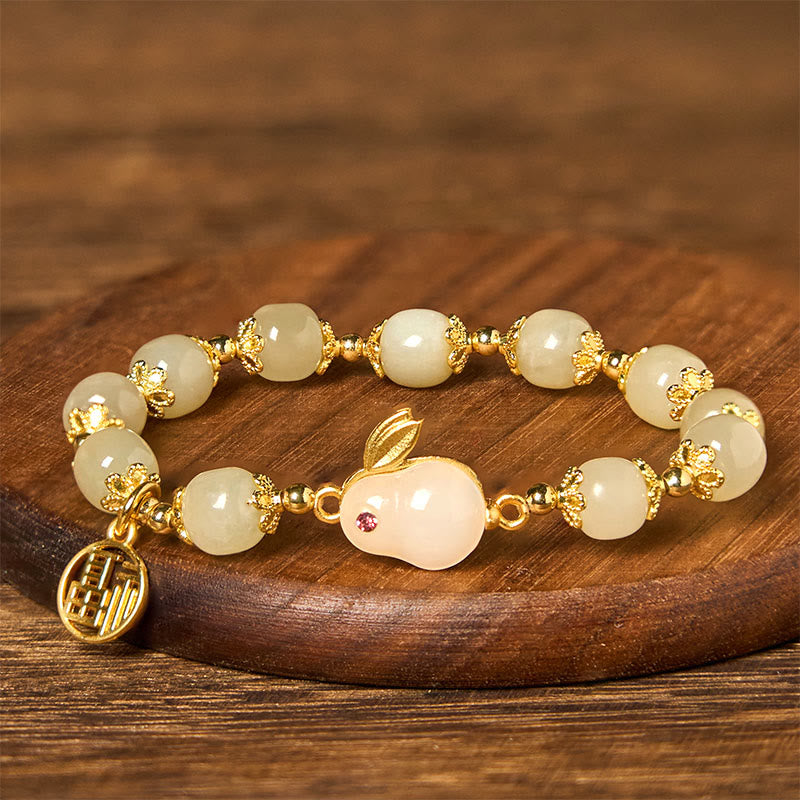 Bracelet d'abondance de lapin de marque Fu de caractère Fu de jade naturel de Hetian de Buddha Stones