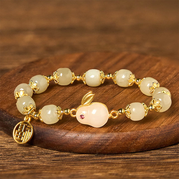 Bracelet d'abondance de lapin de marque Fu de caractère Fu de jade naturel de Hetian de Buddha Stones