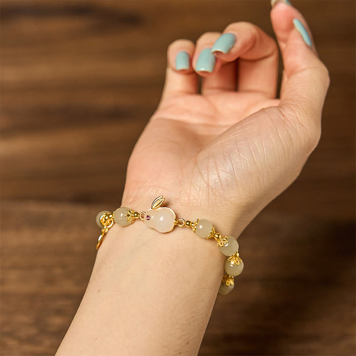 Bracelet d'abondance de lapin de marque Fu de caractère Fu de jade naturel de Hetian de Buddha Stones