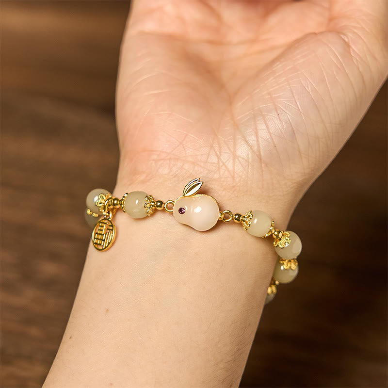 Bracelet d'abondance de lapin de marque Fu de caractère Fu de jade naturel de Hetian de Buddha Stones