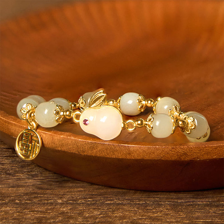 Bracelet d'abondance de lapin de marque Fu de caractère Fu de jade naturel de Hetian de Buddha Stones